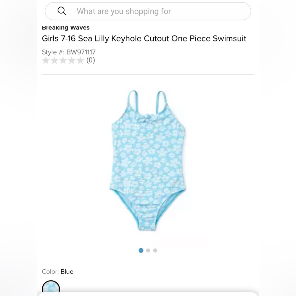 Sea Lilly Keyhole Cutout One Piece Swimsuit - Light Blue Big Girls Sz 12 Summer